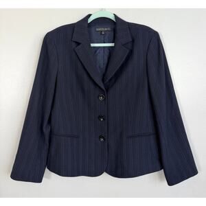 Lafayette 148 New York Wool Pinstripe Blazer Jacket Blue Women 12 Career Office